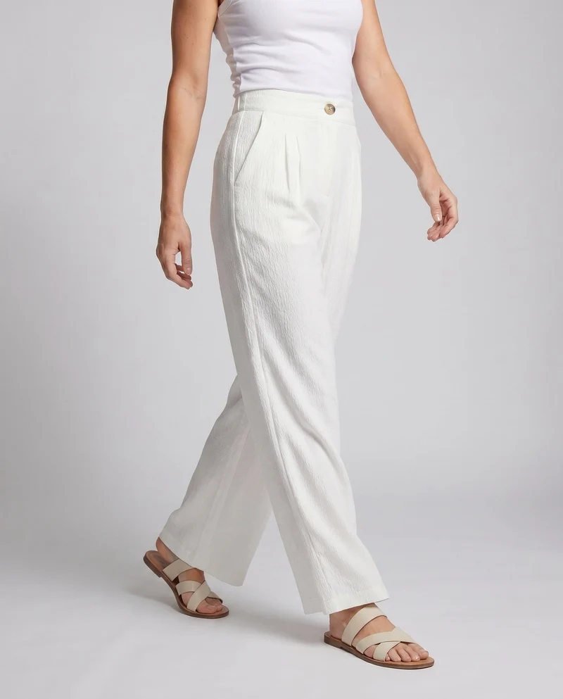 Damen weite, hoch taillierte Leinenhose mit elastischem Bund und praktischen Taschen