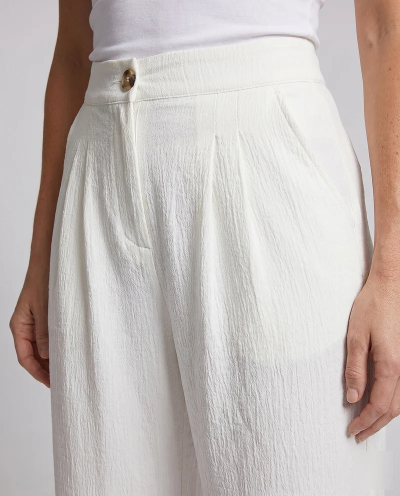 Damen weite, hoch taillierte Leinenhose mit elastischem Bund und praktischen Taschen