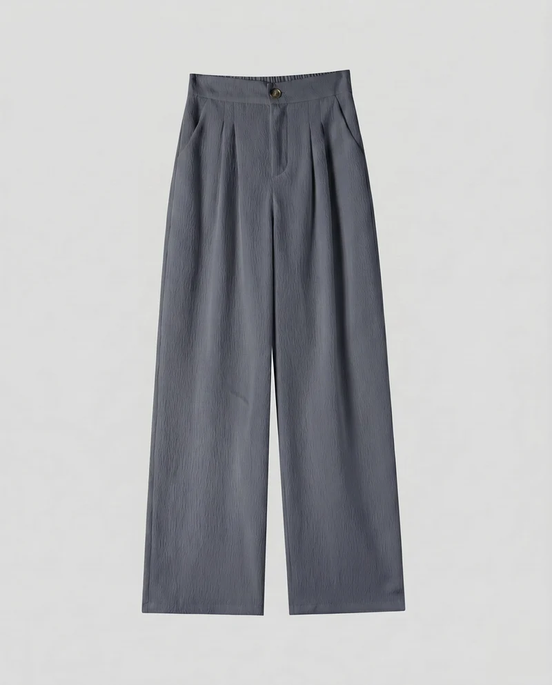 Damen weite, hoch taillierte Leinenhose mit elastischem Bund und praktischen Taschen