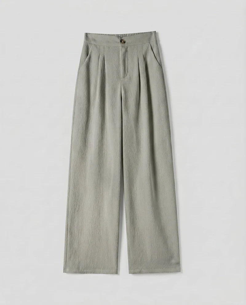 Damen weite, hoch taillierte Leinenhose mit elastischem Bund und praktischen Taschen