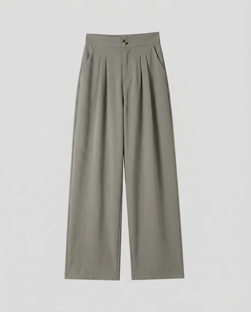 Damen weite, hoch taillierte Leinenhose mit elastischem Bund und praktischen Taschen