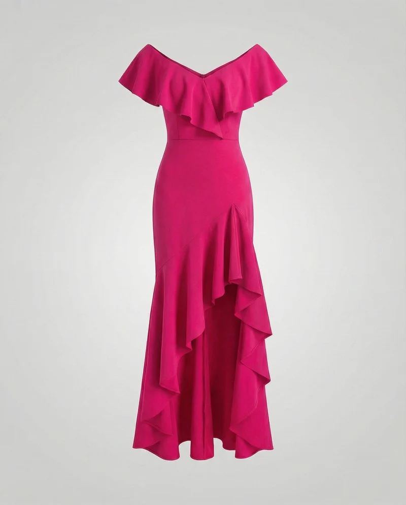 Damen Off-Shoulder Abend-Maxi Carmen-Volant Stufen