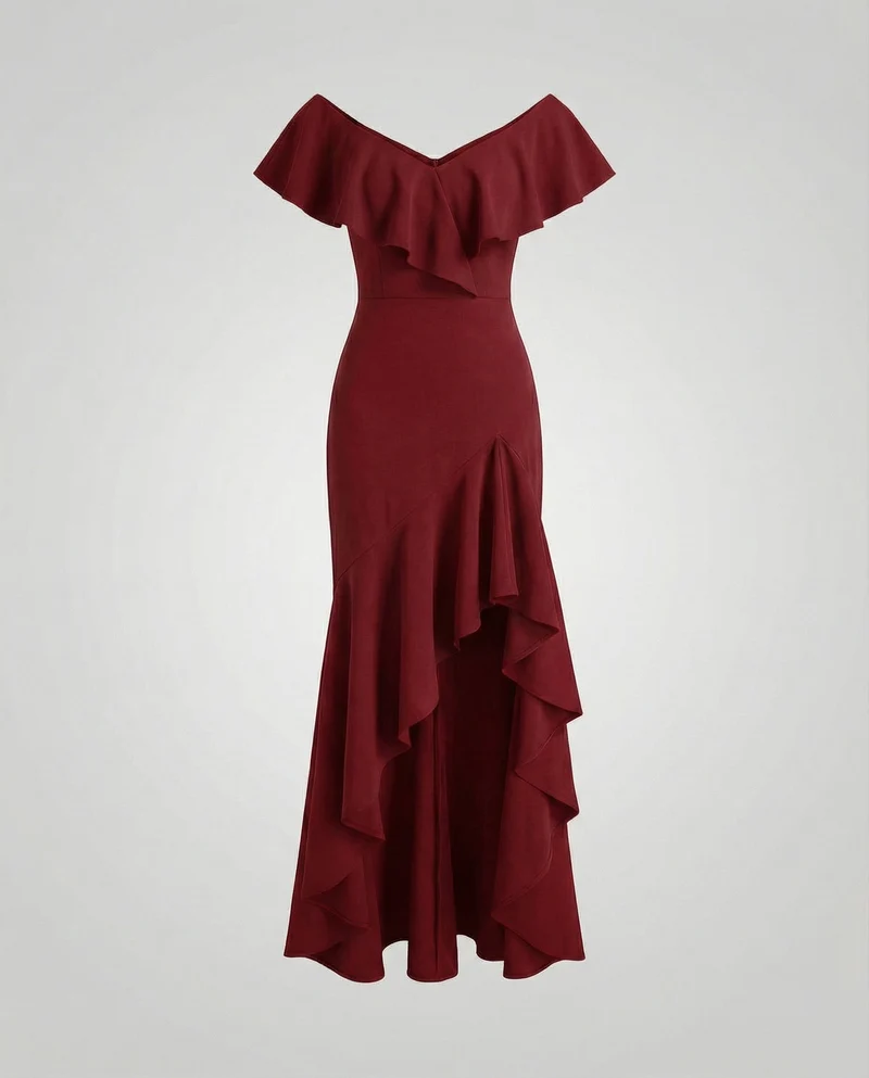 Damen Off-Shoulder Abend-Maxi Carmen-Volant Stufen