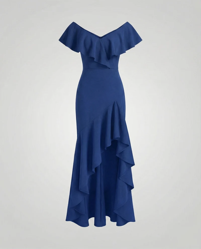 Damen Off-Shoulder Abend-Maxi Carmen-Volant Stufen