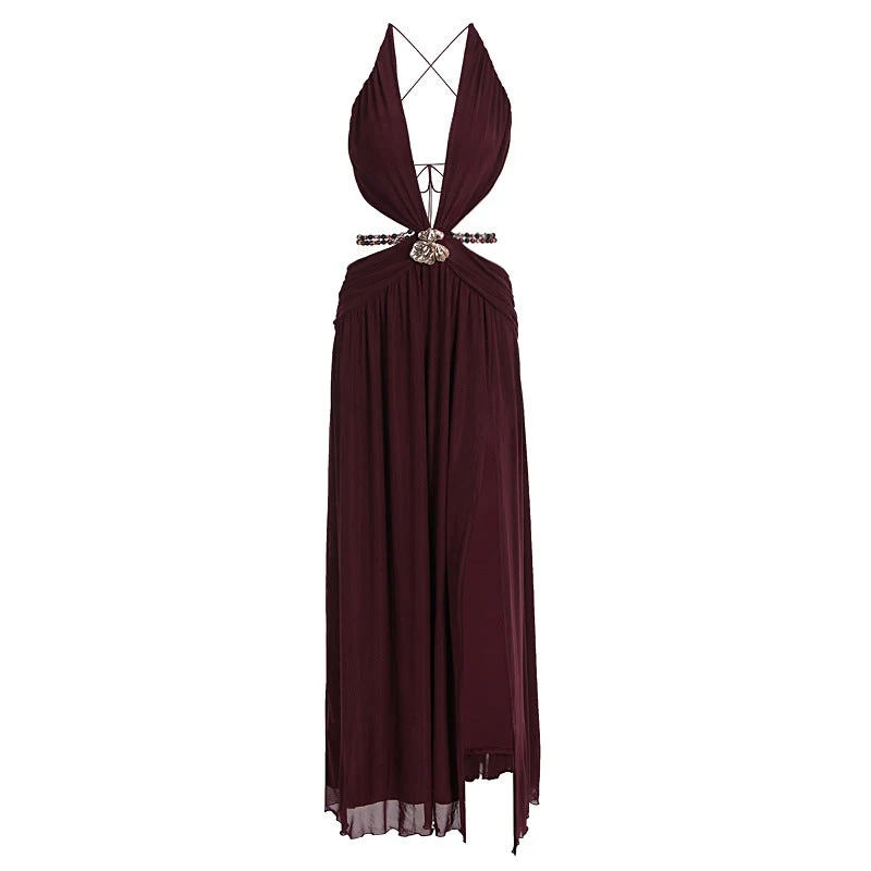 Damen Maxikleid mit tiefem V-Ausschnitt und elegantem Wickeldesign