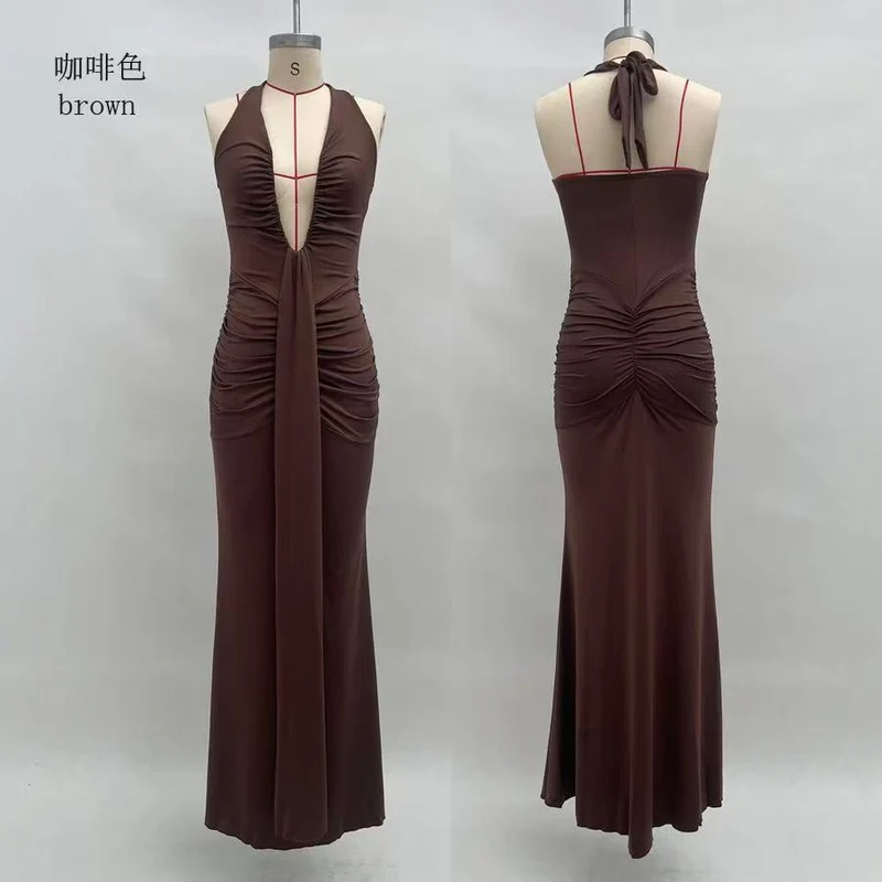 Damen Maxikleid mit tiefem V-Ausschnitt und elegantem Wickeldesign