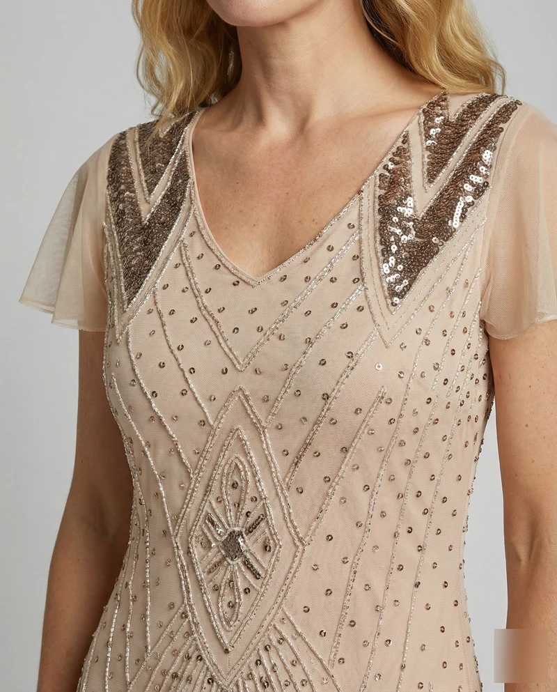 Damen Art-Deco Pailletten-Abendrobe mit Tüllrock