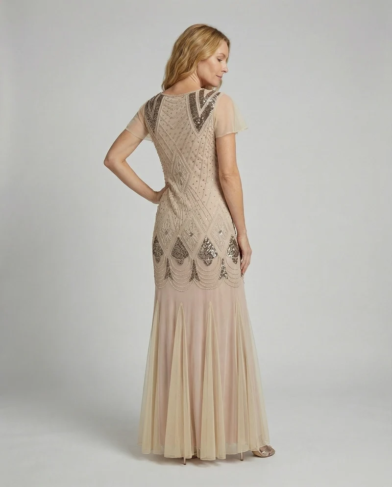 Damen Art-Deco Pailletten-Abendrobe mit Tüllrock