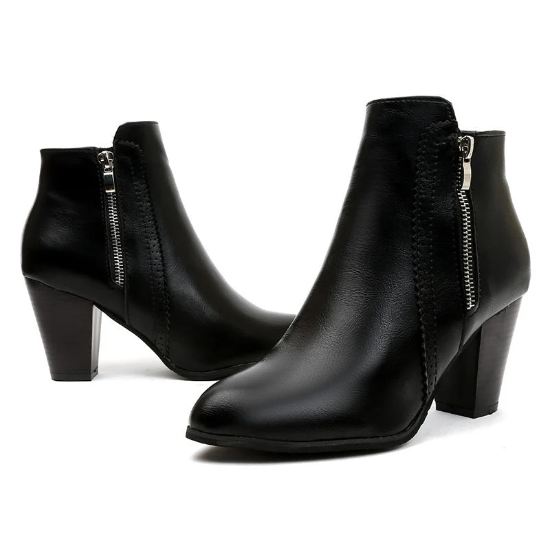 Damen elegante Stiefeletten mit modischem Reißverschluss und komfortablem Blockabsatz