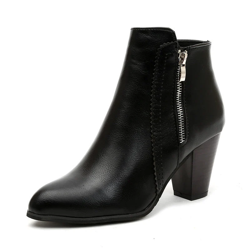 Damen elegante Stiefeletten mit modischem Reißverschluss und komfortablem Blockabsatz