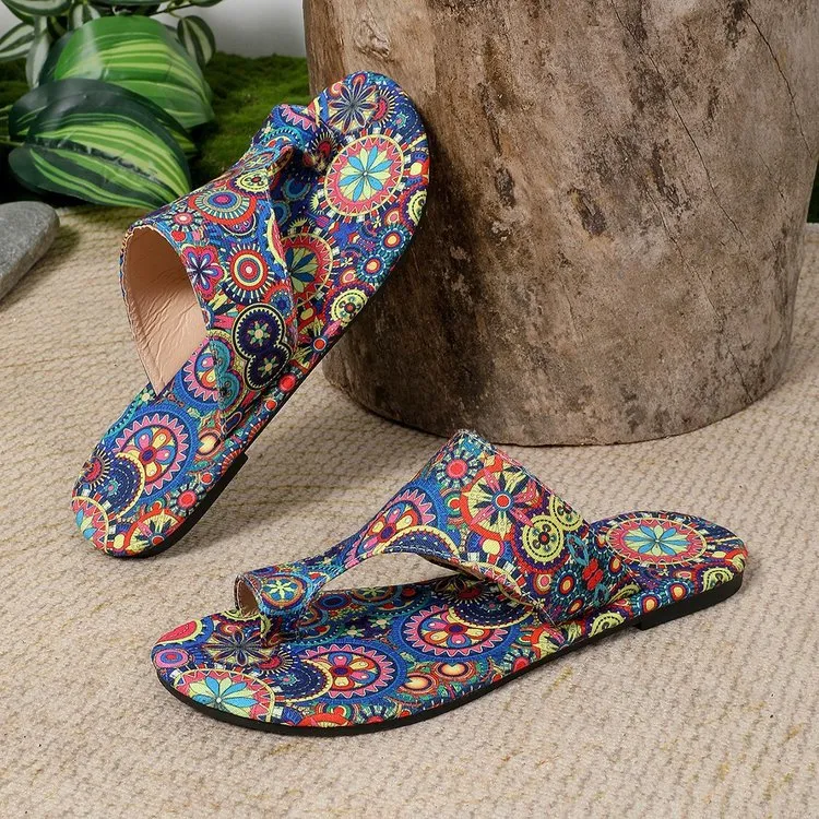 Damen Zehenstegsandalen mit buntem Blumenmuster und rutschfester Sohle Nord Taschen