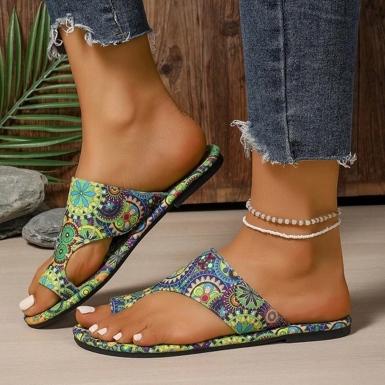 Damen Zehenstegsandalen mit buntem Blumenmuster und rutschfester Sohle Nord Taschen