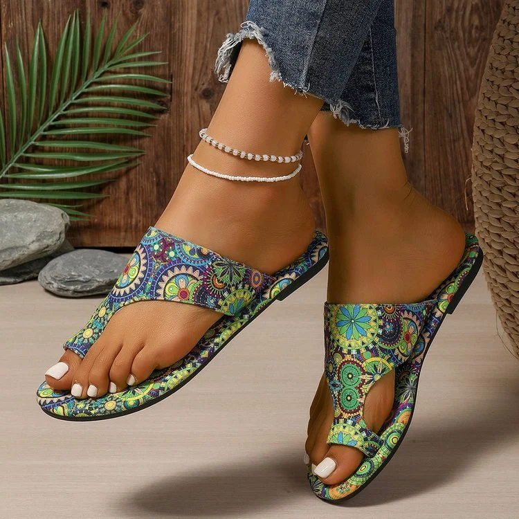 Damen Zehenstegsandalen mit buntem Blumenmuster und rutschfester Sohle Nord Taschen