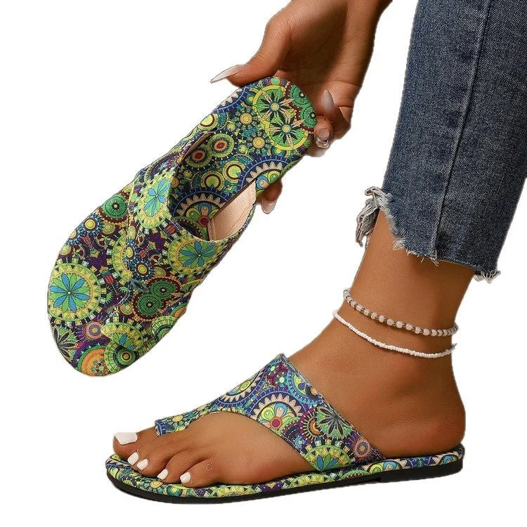Damen Zehenstegsandalen mit buntem Blumenmuster und rutschfester Sohle Nord Taschen