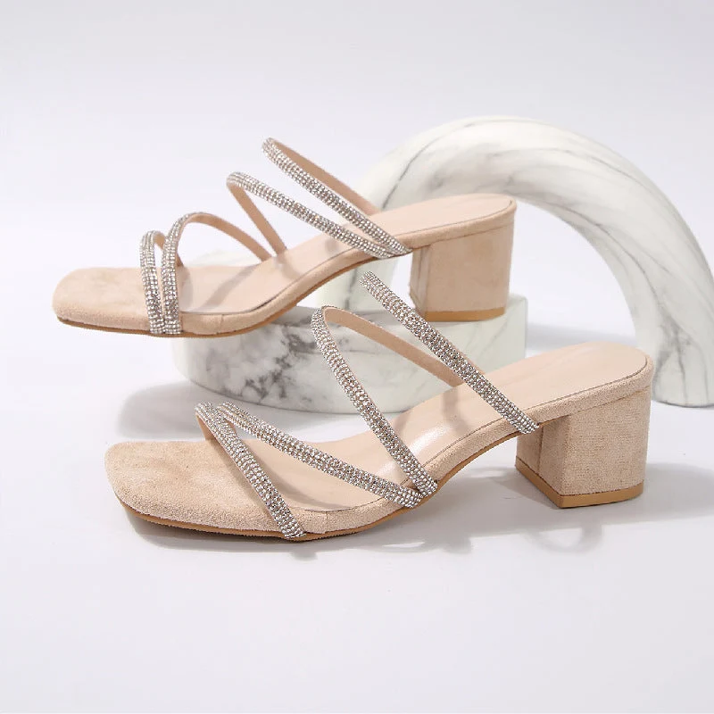 Damen Elegante Sandalen mit funkelnden Riemen und blockiertem Absatz