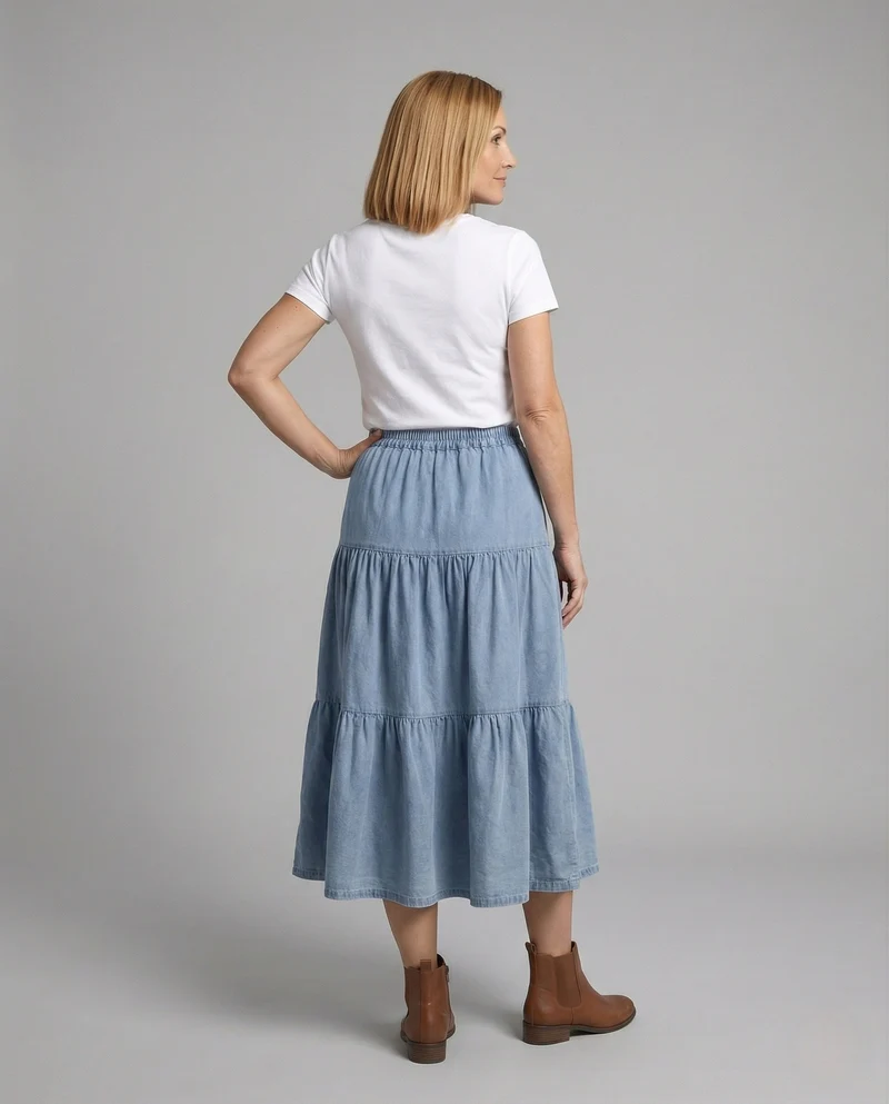 Maxi Jeansrock Gestuft Damen Elastikbund