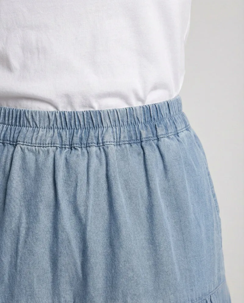 Maxi Jeansrock Gestuft Damen Elastikbund