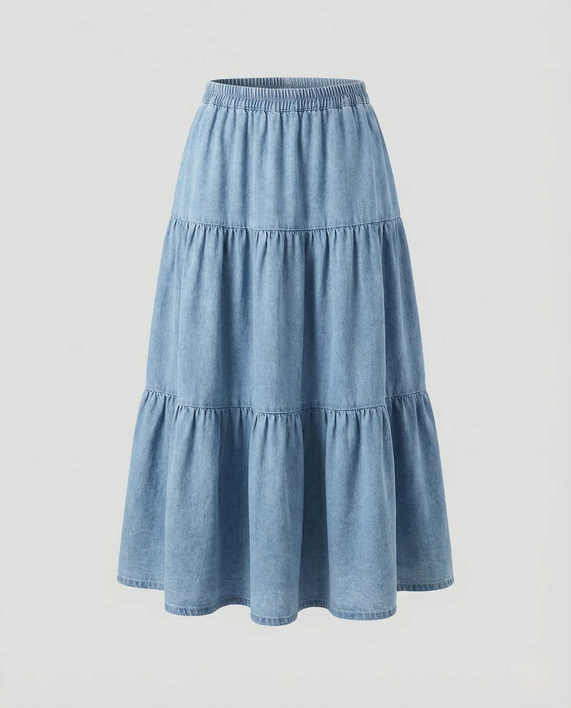 Maxi Jeansrock Gestuft Damen Elastikbund