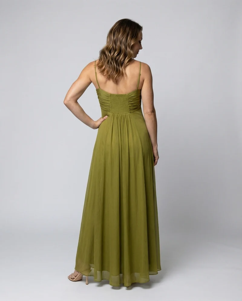 Damen fließendes Maxikleid mit Keyhole-Ausschnitt