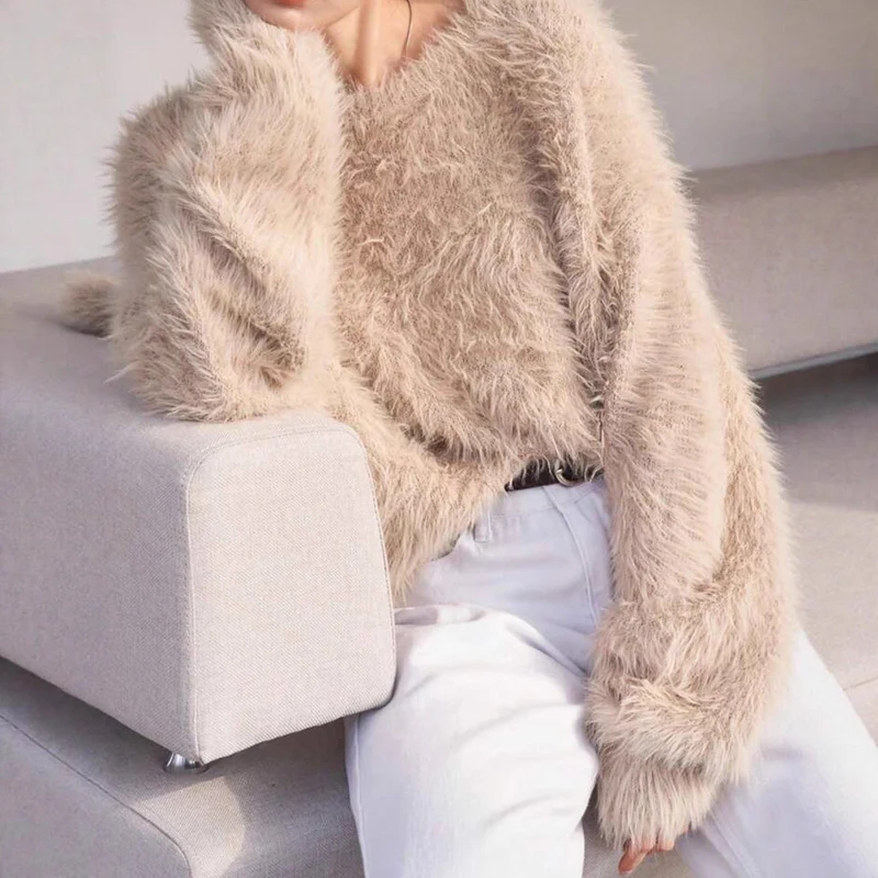 Damen Flauschiger Pullover mit weichem Material und modischem Design