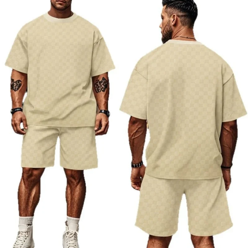 Schachbrettmuster Kurzarm-Shorts-Set