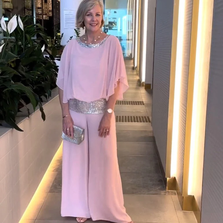 Damen Eleganter Jumpsuit mit schimmerndem Oberteil und weitem Bein