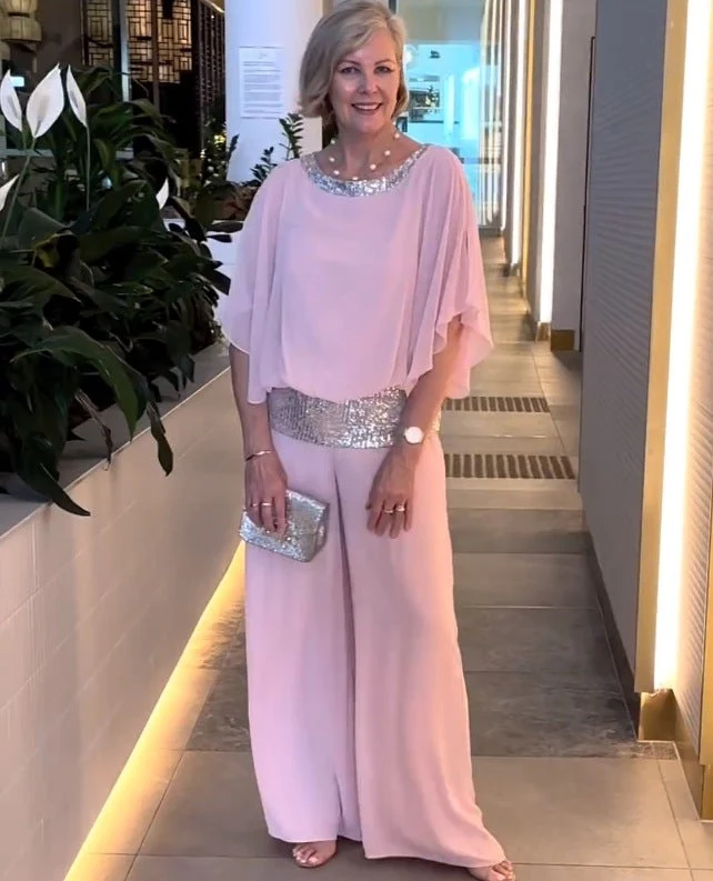 Damen Eleganter Jumpsuit mit schimmerndem Oberteil und weitem Bein