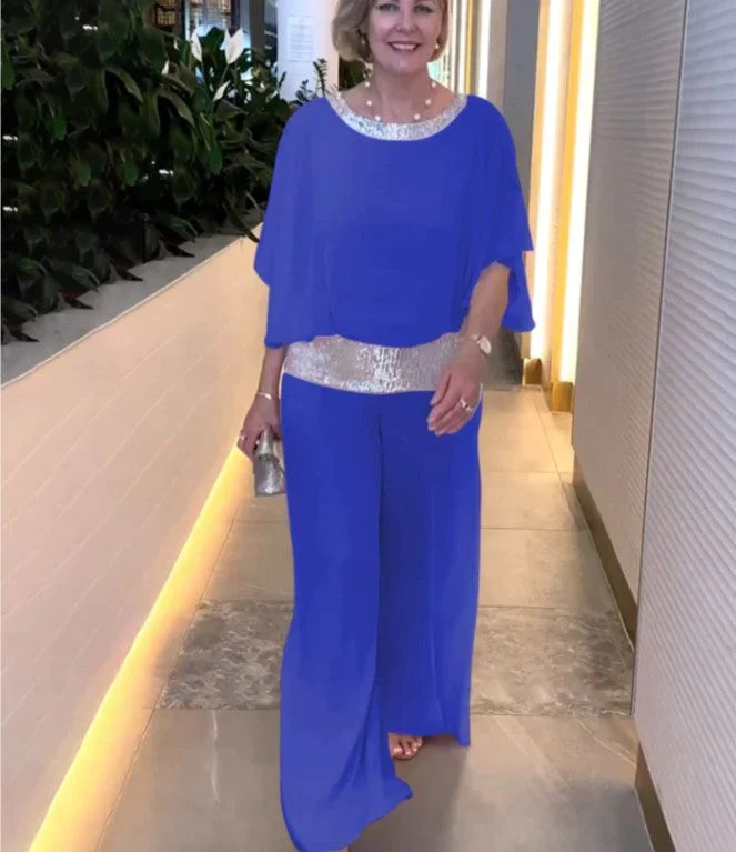 Damen Eleganter Jumpsuit mit schimmerndem Oberteil und weitem Bein