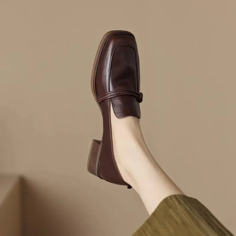 Stil Vintage Leder Damen Ballerinas