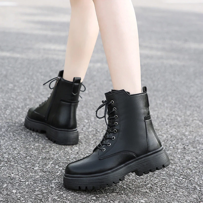Damen robuste Schnürstiefel mit hoher Sohle und praktischem Design