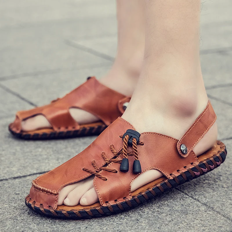 Herren Luftige Leder Sandalen mit praktischer Schnürung