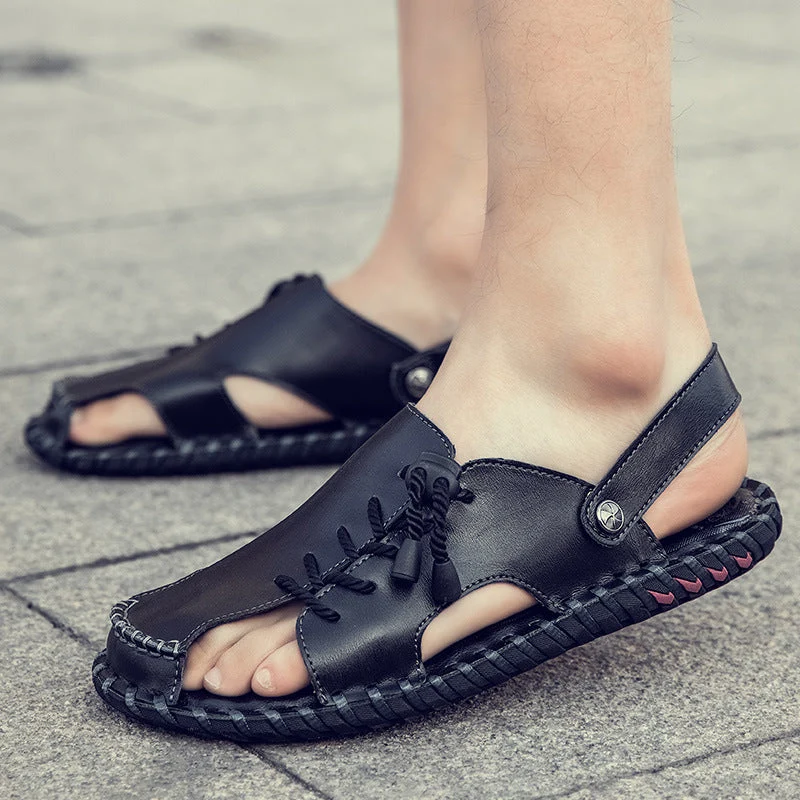 Herren Luftige Leder Sandalen mit praktischer Schnürung