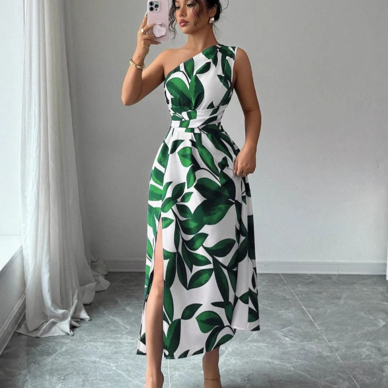 Damen Maxikleid mit asymmetrischem Schnitt und floralem Design