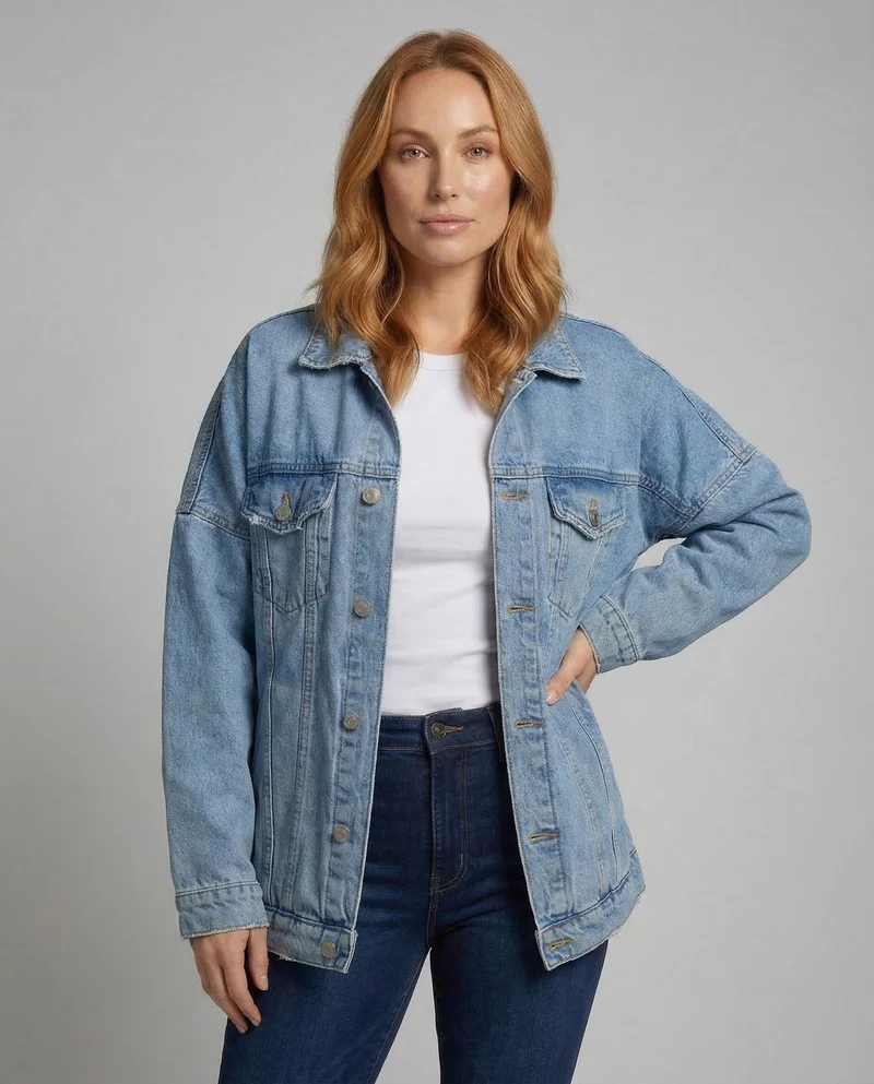 Damen Denimjacke Lang Oversize