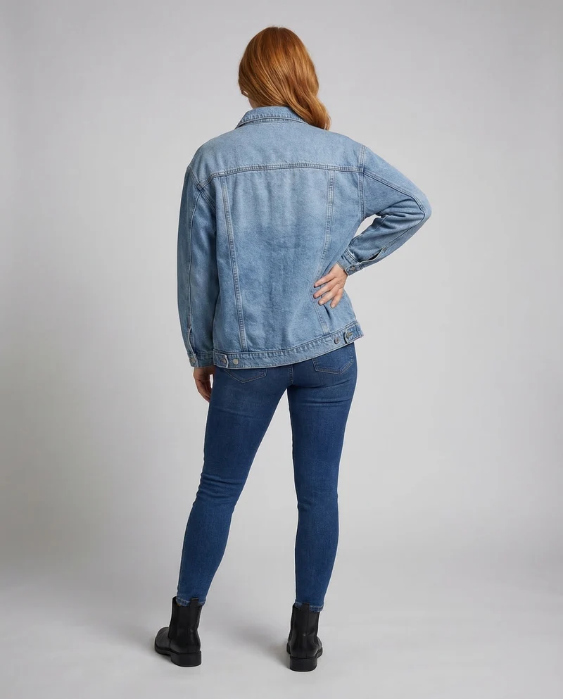 Damen Denimjacke Lang Oversize