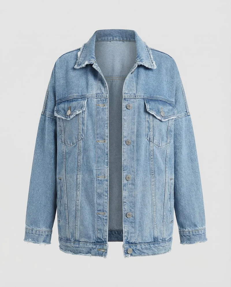 Damen Denimjacke Lang Oversize