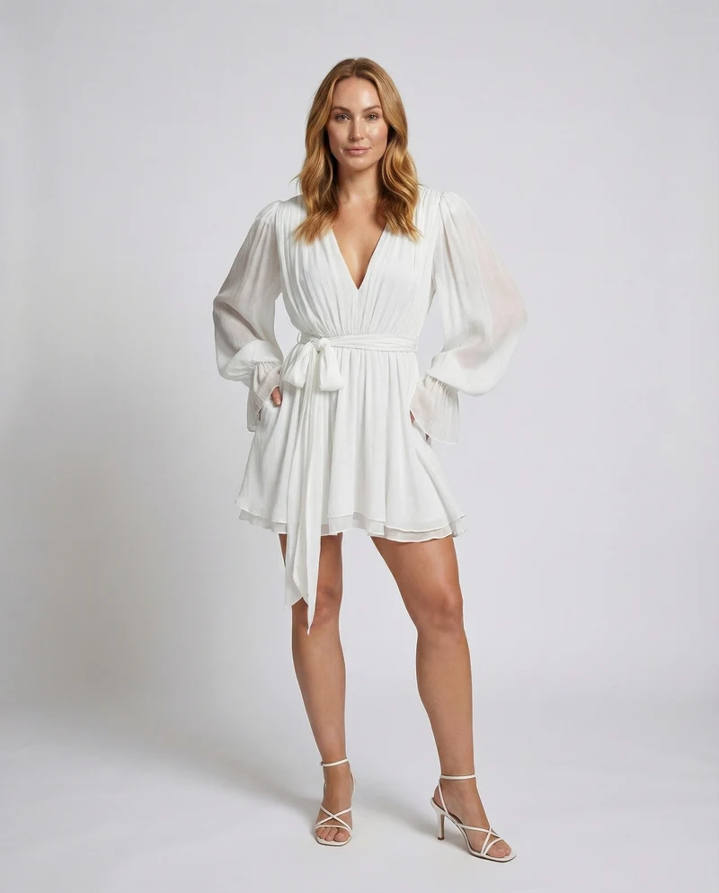 Damen Plissierte Schwingende-Schärpe Wickel-Minikleid