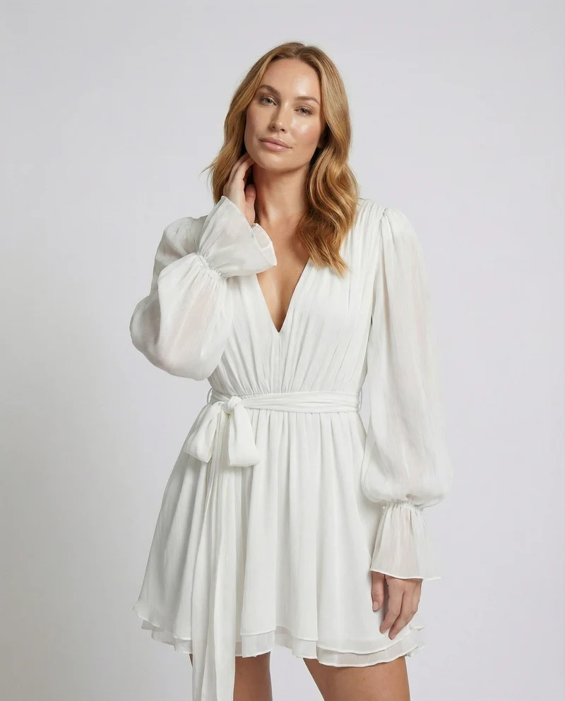 Damen Plissierte Schwingende-Schärpe Wickel-Minikleid