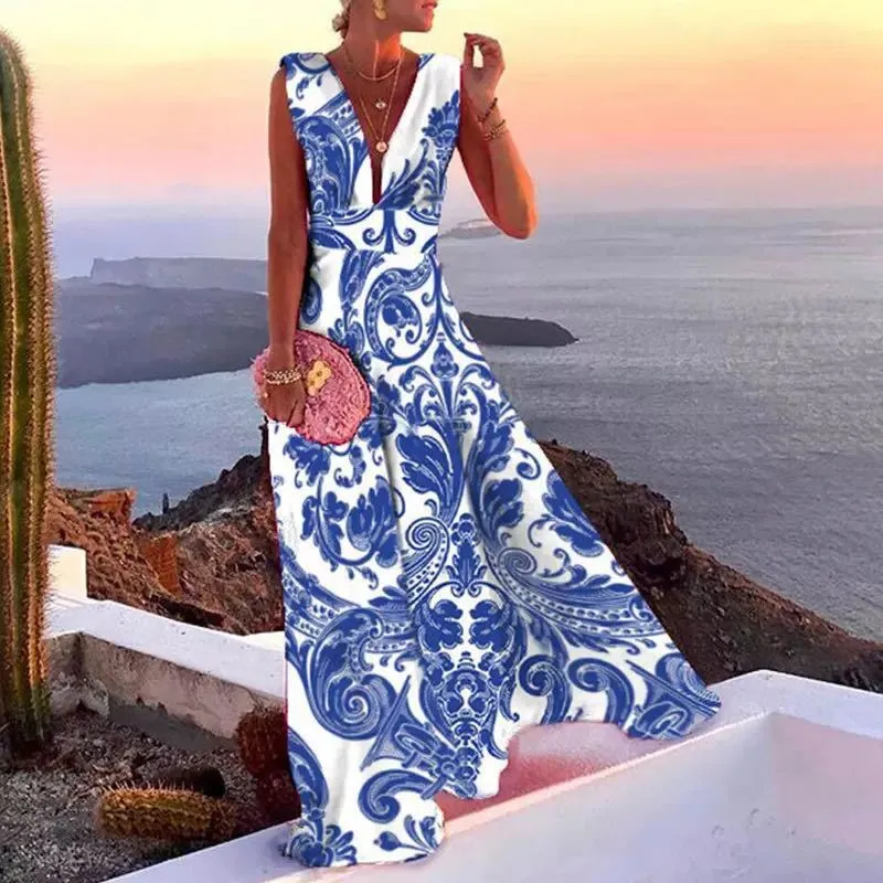 Damen Maxikleid mit geometrischem Schnitt und tiefem V-Ausschnitt