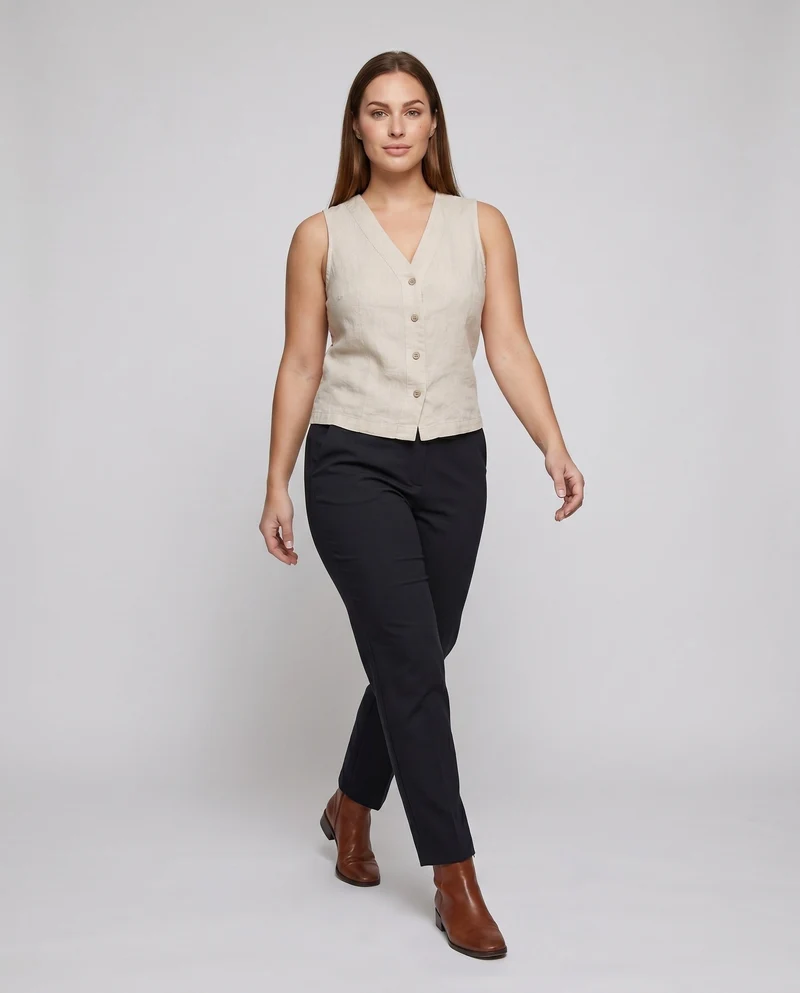 Damen luftiges Leinen-Oberteil mit eleganter Knopfleiste