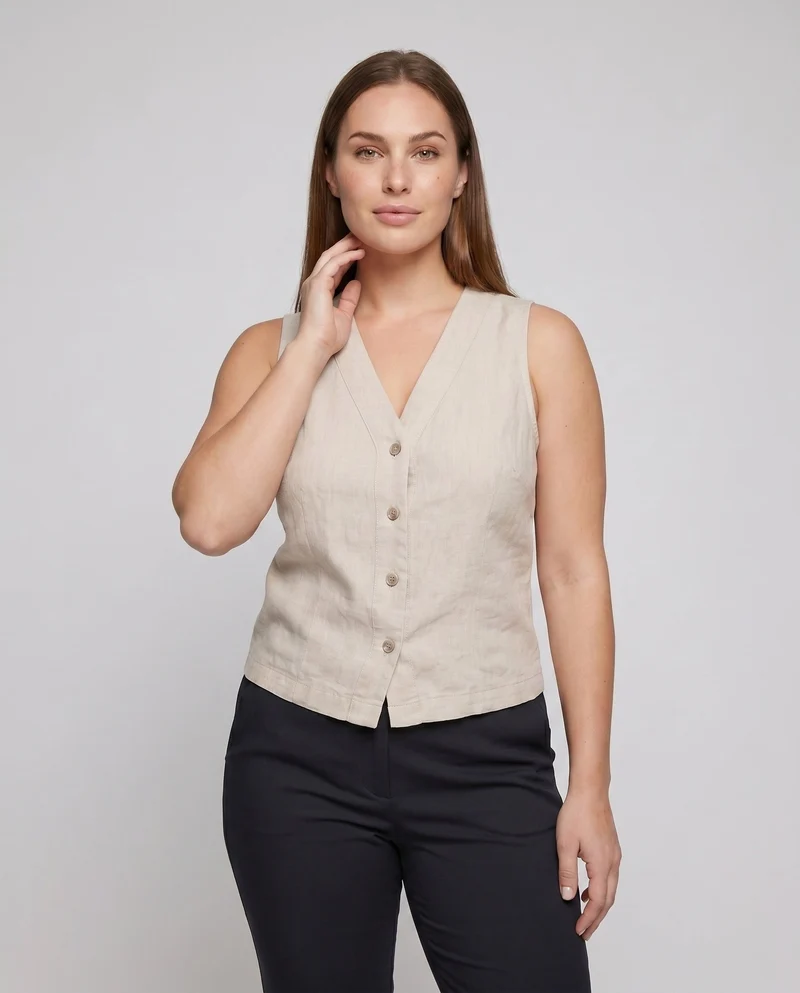 Damen luftiges Leinen-Oberteil mit eleganter Knopfleiste