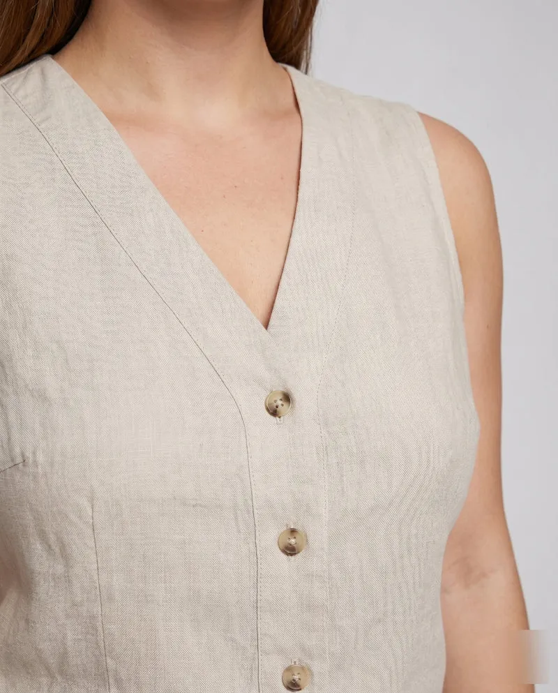 Damen luftiges Leinen-Oberteil mit eleganter Knopfleiste