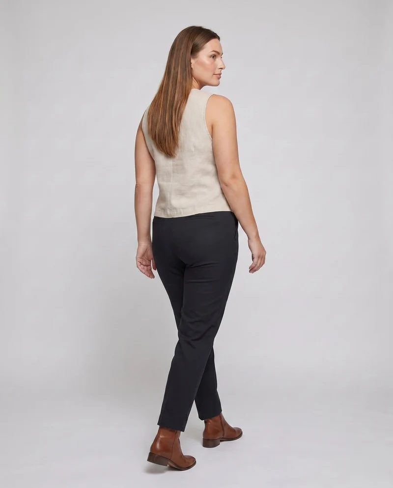 Damen luftiges Leinen-Oberteil mit eleganter Knopfleiste