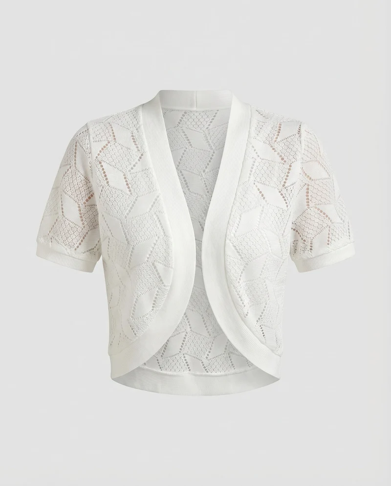 Damen eleganter Kurzblazer mit raffinierter Häkelstruktur