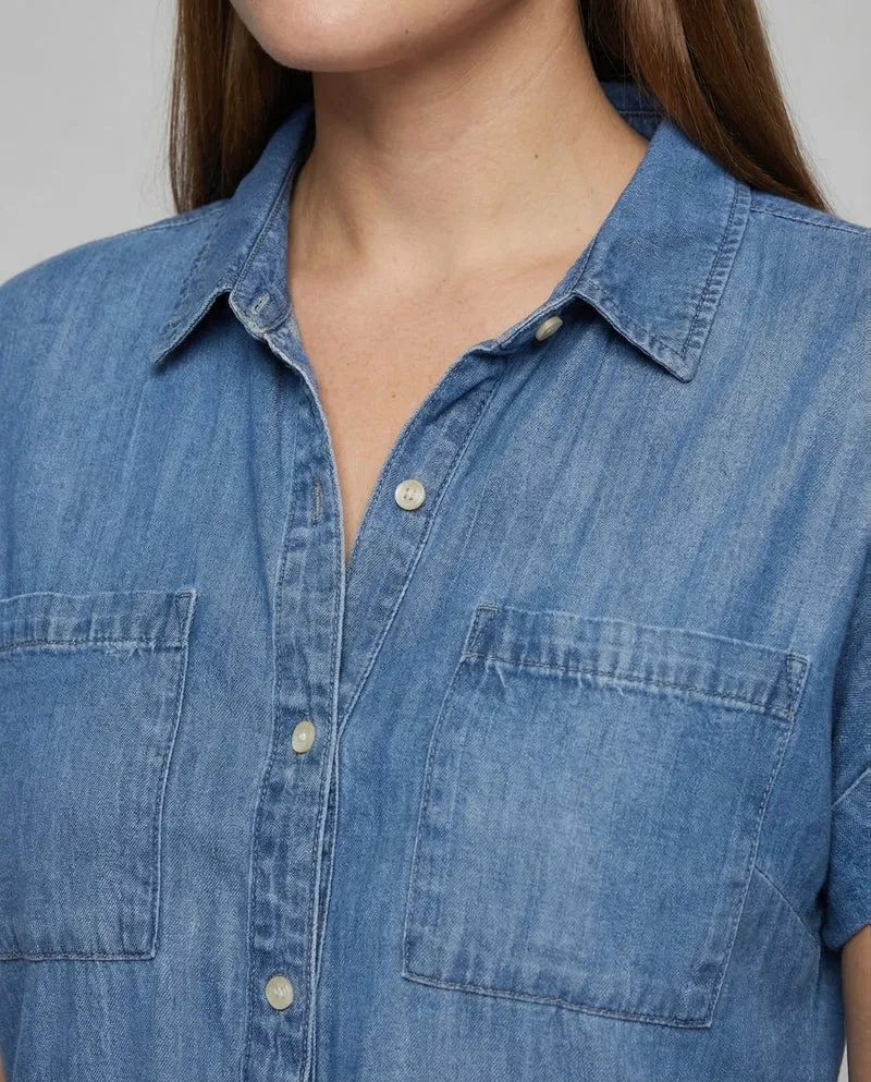 Damen Jeans Hemdkleid Taschen