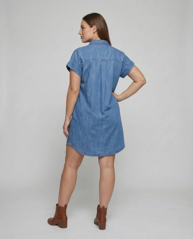 Damen Jeans Hemdkleid Taschen