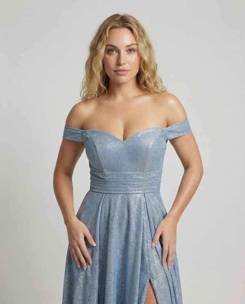 Damen opulentes schulterfreies Ballkleid mit Schleppe