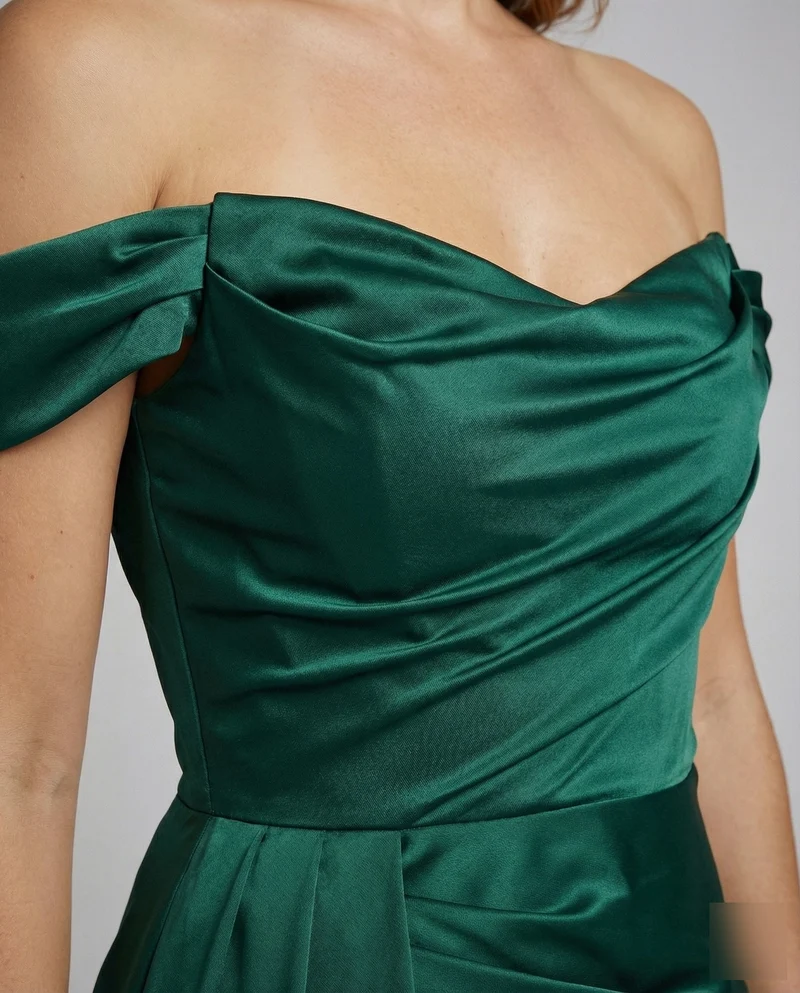 Damen Satin-Galadress Off-Shoulder Drapé-Überwurf