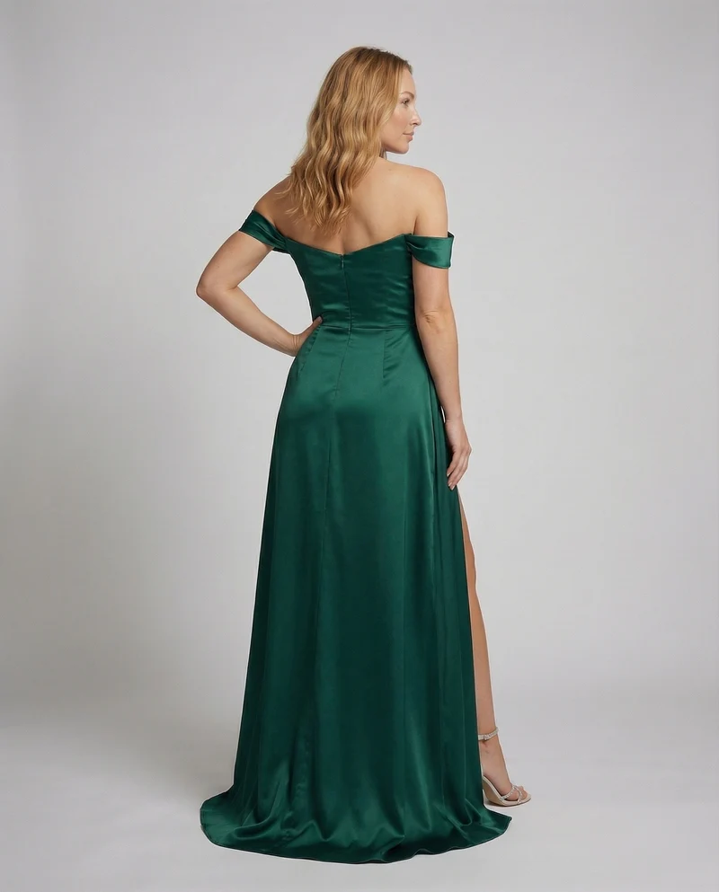 Damen Satin-Galadress Off-Shoulder Drapé-Überwurf