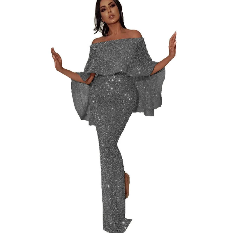 Damen Elegantes Abendkleid mit Off-Shoulder Design und glitzerndem Stoff